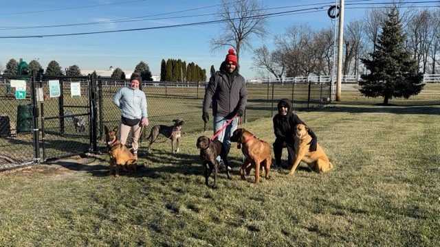 Bluecoats with his human and furry friends.