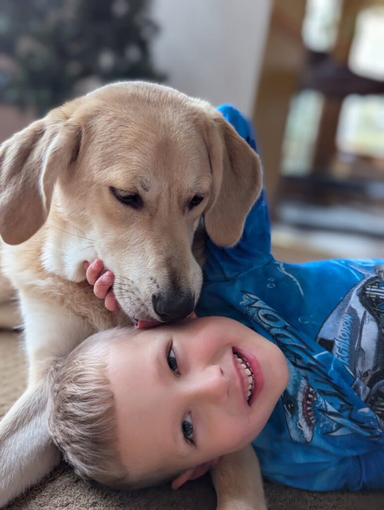 Julia and her little owner, showing love.